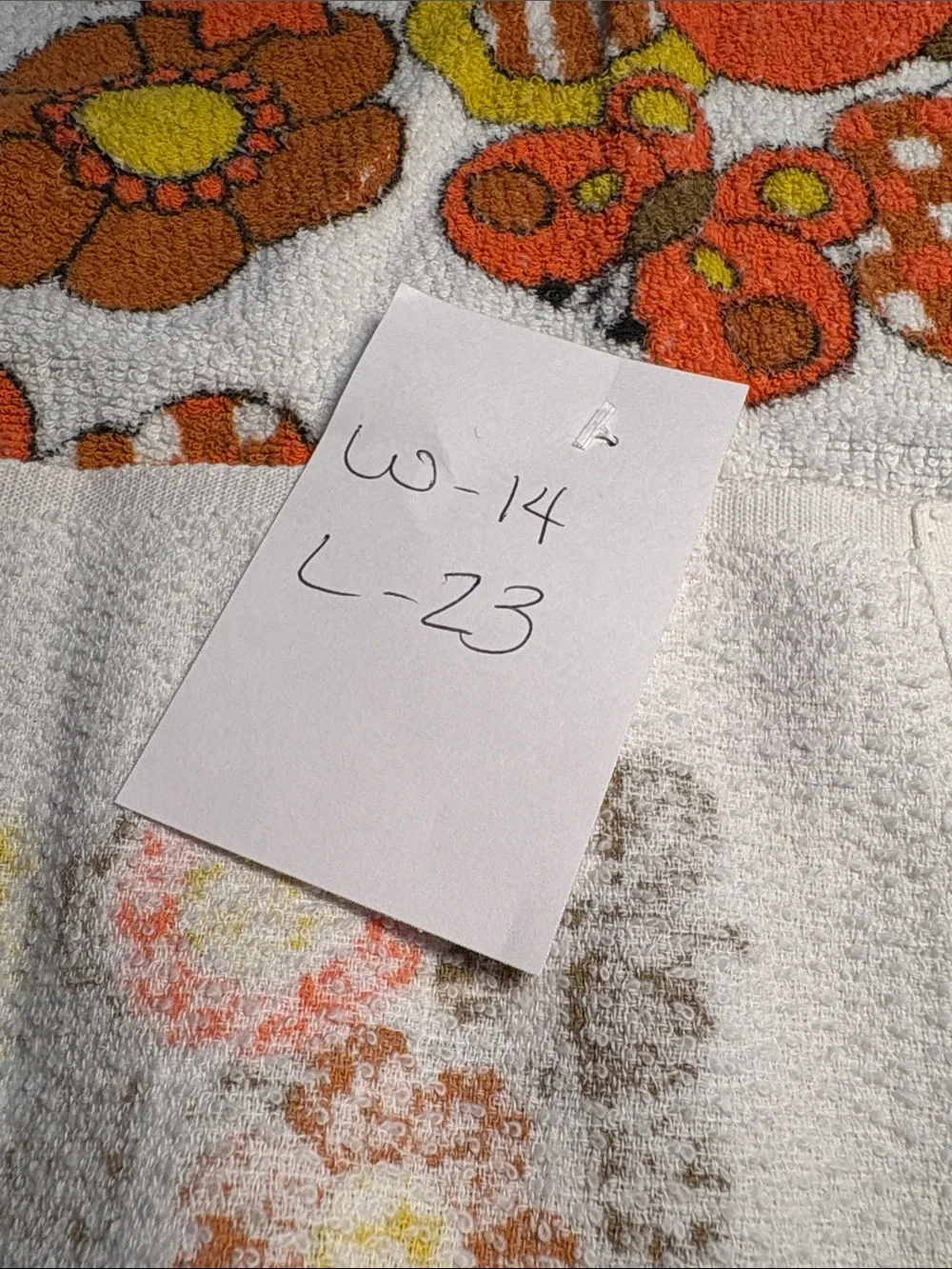 Vintage Mushroom & Floral Terry Towel in Orange, Yellow & Brown. RR